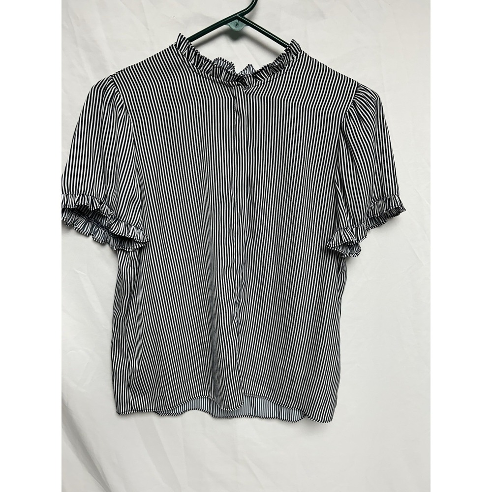 NWT Tahari Women's Top Blouse, Buttons, Navy & White Striped Short Sleeve Size M